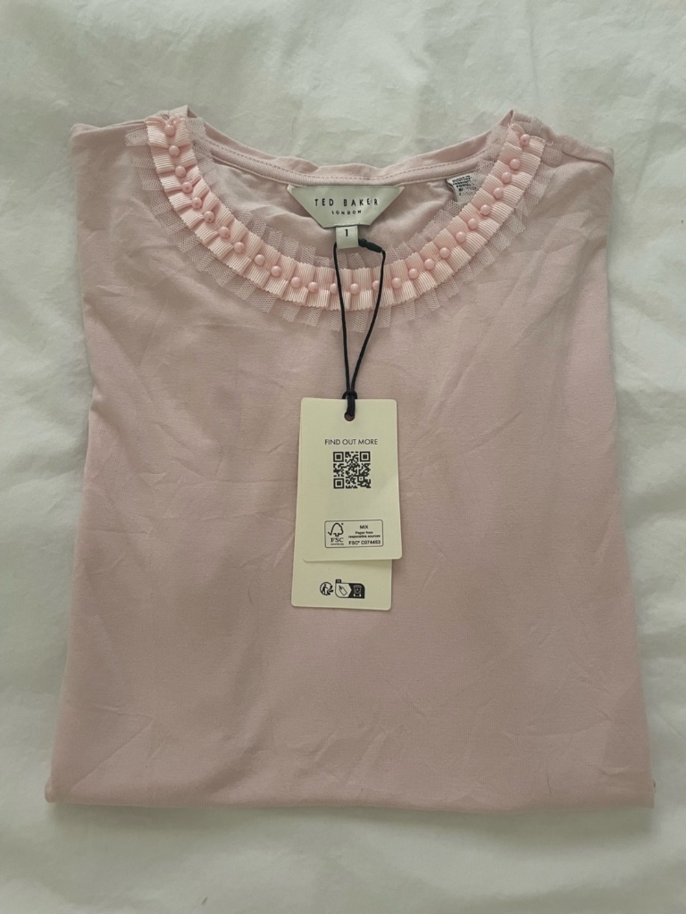Ted Baker Light Pink Beaded Ruffle Neck Tee - Picture 4 of 4